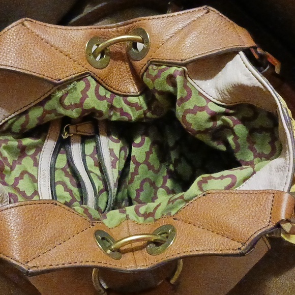 OrYany handbag hobo large genuine leather color block yellow taupe brown - Picture 4 of 10